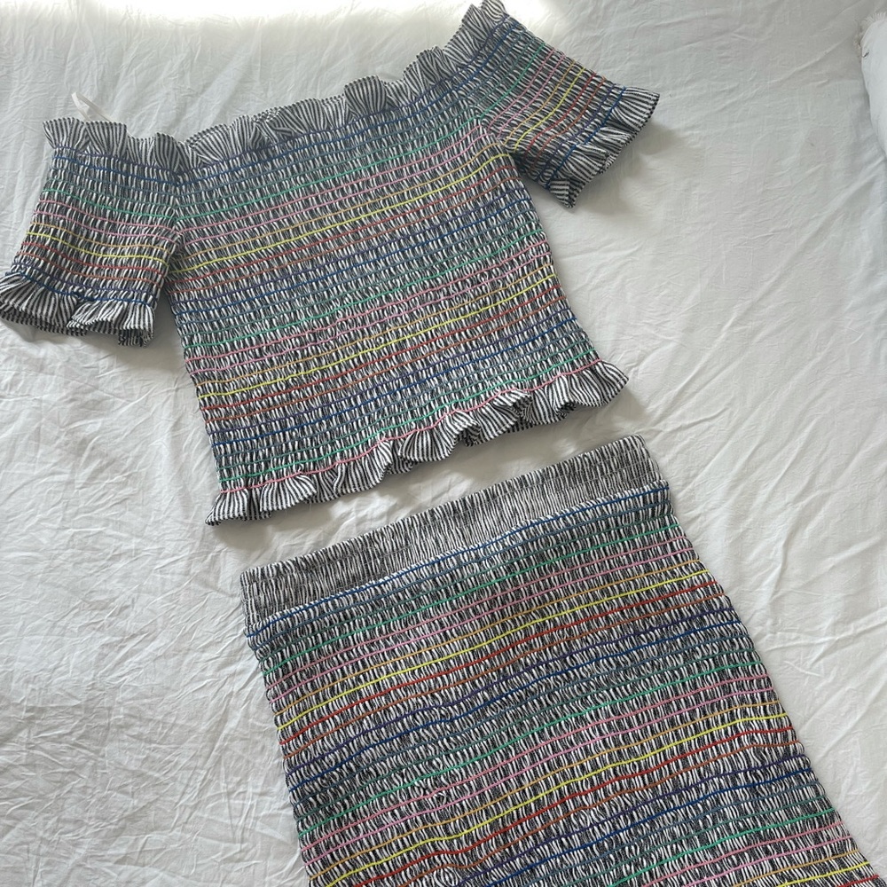 Rainbow Off The Shoulder Skirt Set